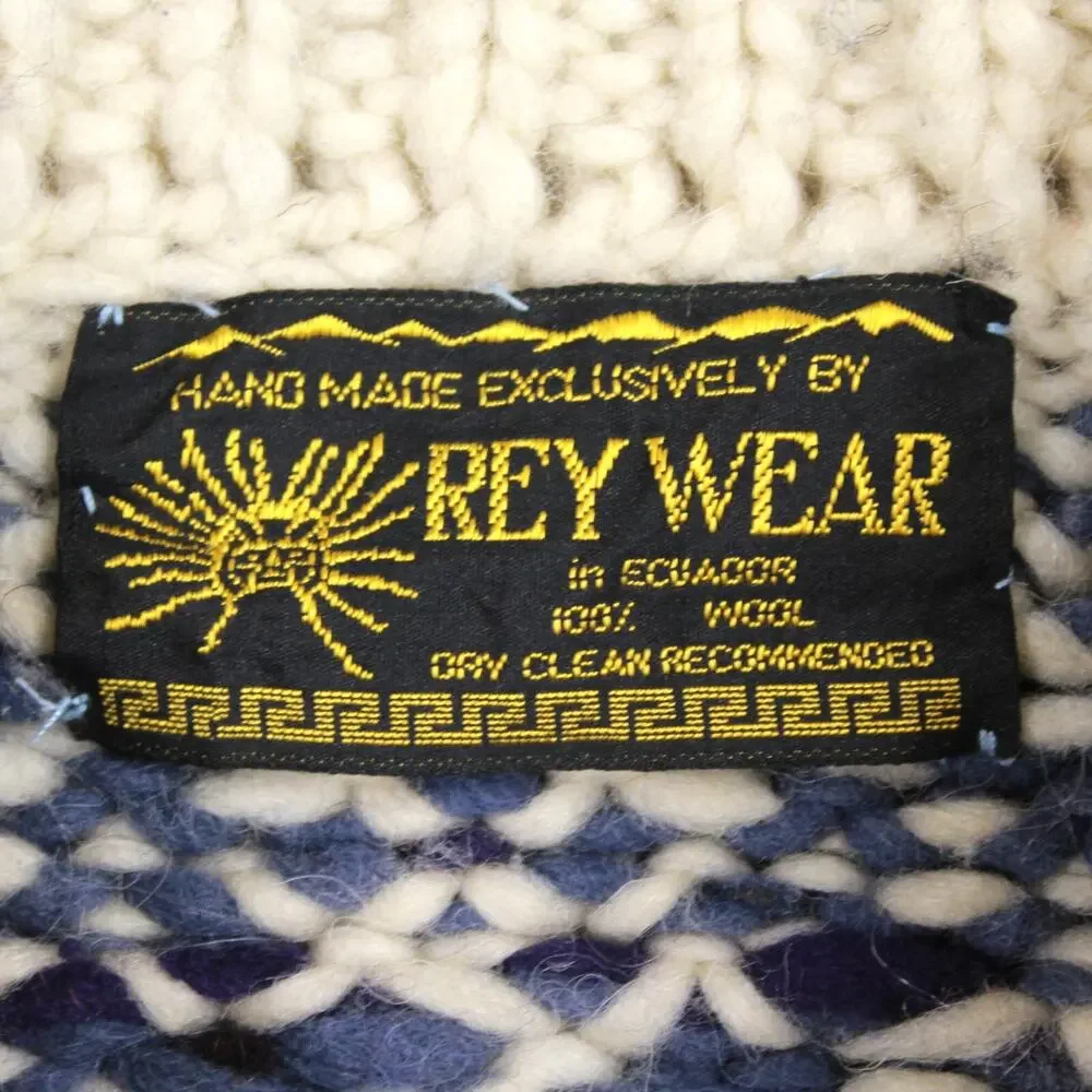 Rey Wear Vintage 100% Wool Fishermen Chunky Knit Pullover Sweater One Size